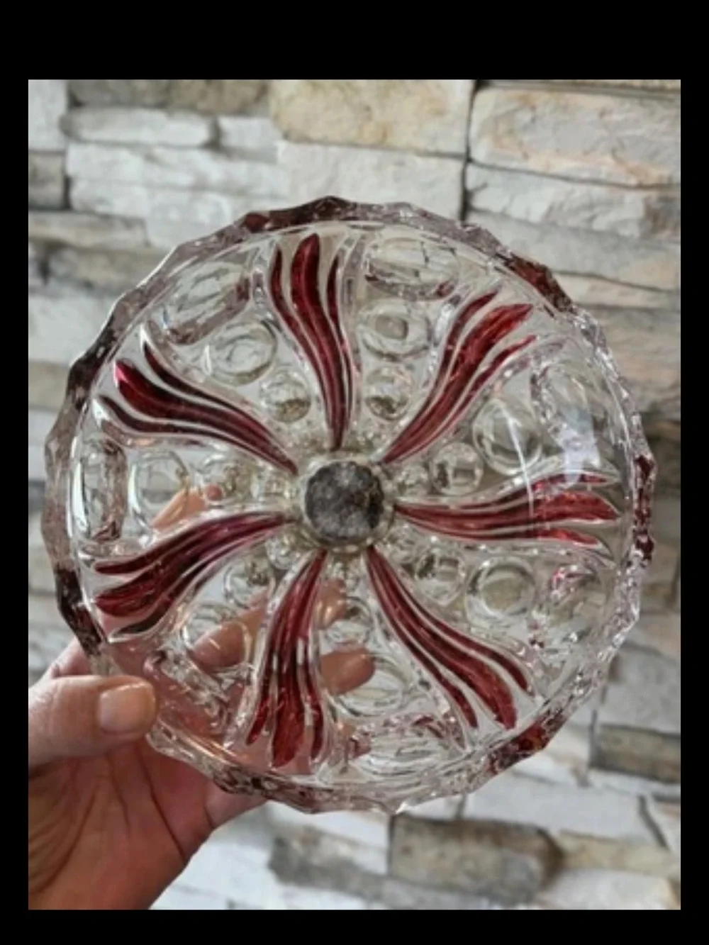 Pedestal Compote Bowl Nuts Cut Crystal Ruby Flash Brass Base Ornate Regency L&L